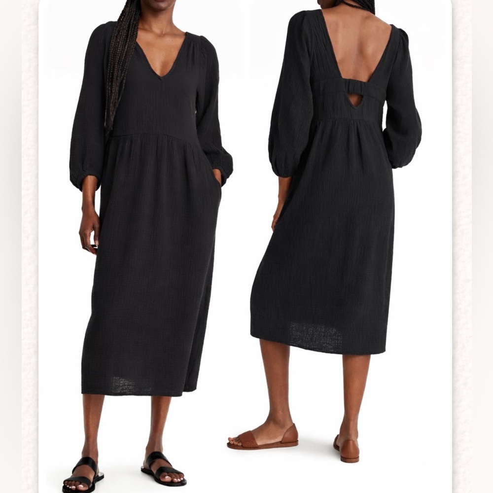 Madewell Lightspun V-Neck Midi Dress – Size XS – Black